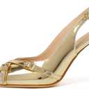 RIBONGZ Sexy Slingback Pumps Elegant Dressy Heels for Women Closed Toe Pointy High Heels Wedding Bride Prom Party Evening Shoes (8.5, Gold_buckle)