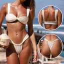 OWICA Women's 2 Piece Bikini Set Sexy Bathing Suit Sexy Cheeky Swimwear for Women Thong Swimsuit (White, M)
