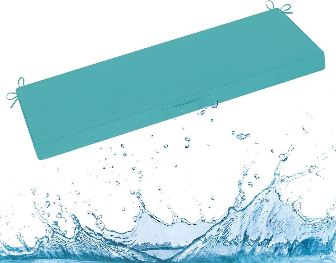 downluxe Outdoor Bench Cushion Waterproof, 45 x 18 Inch Patio Furniture Cushions with Adjustable Ties & Portable Handle, Porch Swing Cushions, Bench Cushions for Outdoor Furniture, Teal