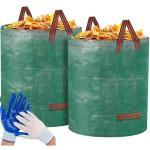 COLORFULHOPE 2-Pack 132 Gallons Reusable Heavy Duty Yard Waste Bags with Coated Gloves – Durable Weed Bag for Garden Leaves and Waste Collection, Lightweight Portable Yard Trash Bag, Green