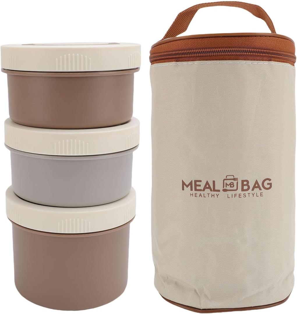 Haofy Lunch Food Container, 304 Stainless Steel Insulated Airtight Meal Container for School, 3 Separate Stackable Lunch Container Set, 22oz, Ideal for Work, Picnic