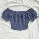 SOLY HUX Women's Off The Shoulder Short Sleeve Crop Top Summer T Shirts Beach Vacation Clothes (Blue, L)