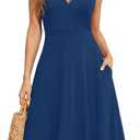 WEACZZY Womens Summer Dresses V Neck Wrap Sexy Mini Dress Sleeveless Elegant Beach Vacation Casual Swing Sundress with Pockets,Navy Blue,Medium