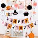 Pink and Black Swirls Happy Birthday Banner for Girls' Halloween Party