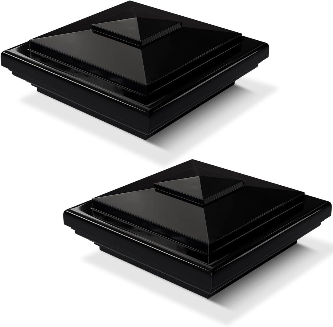 VIVIDA 4" Vinyl Fence Post Cap (Actual 4" x 4"), New England Pyramid Style, PVC Square Fence Top Cover, for Vinyl Post, Mailboxes & Decks, Black, 2 Pack