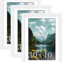 Picrit 30x40 Picture Frame 3 Pack, White Poster Frame, Display Poster 24 x 36 with Mat or 30 x 40 without Mat for Horizontal or Vertical Wall Mounting, White, 30x40