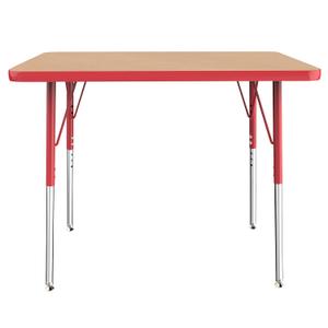 FDP Rectangle Activity School and Office Table (24 x 36 inch), Standard Legs with Swivel Glides, Adjustable Height 19-30 inches - Maple Top and Red Edge
