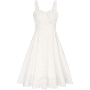 Belle Poque Women's Vintage Sleeveless Solid Ruched Summer Cotton Embroidery Cute A-Line Flowy Swing Midi Dress, Size S