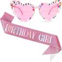 Birthday Girl Sash & Glasses Set, Pink Birthday Sash & Sunglasses, 'BIRTHDAY GIRL' Accessories for Women Girls