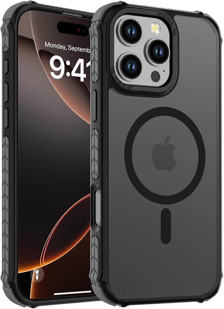 DEERLAMN Strong Magnetic Case for iPhone 16 Pro Max 6.9-Inch,[Compatible with Magsafe][Military Grade Drop Protection] Translucent Matte Shockproof Protective Phone Cover-Frosted Black
