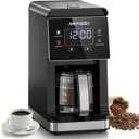 AIRMSEN Grind & Brew Coffee Maker with Built-in Grinder, Programmable Single Serve Coffee Maker - 5 Cup-800ML, 3 Grind Settings, Auto Keep Warm & Glass Carafe for Small Home and Office (Pure Black)
