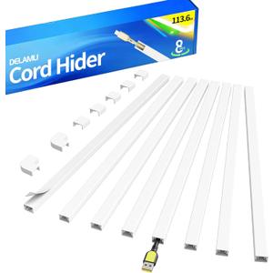 Delamu 113.6in Cord Hider, Cord Covers for 1-2 Wire, Paintable Cable Hider, Wire Covers for Cords on Wall, Wire Hiders for TV on Wall, Cable Cover Cable Management, W0.59in H0.40in (113.6L X 0.59W X 0.40H in, White)
