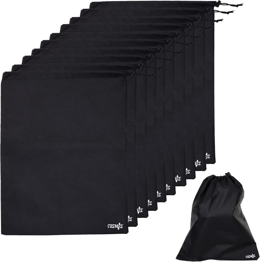 Cosmos 10 Pcs Non-Woven Travel Shoe Bags Shoe Organizer Pouch Storage String Bags with Dual Drawstring Closure for Travel Trip Carrying Packing, 17.5" x 13.5" (Black)