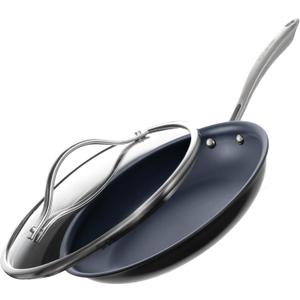 Guy Fieri's Flavortown Laser Titanium 12 Fry Pan with Lid - Non-stick Cookware Without PFAS, PTFE, or PFOA, 3x More Durable, Dishwasher Safe, Oven Safe
