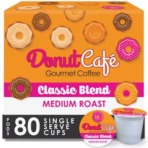Donut Caf - Coffee Gourmet Pods, Classic Blend, Medium Roast Non-GMO, Gluten Free Compatible with Keurig K Cup Brewers Smooth & Delicious 80 Count, BBD 12/29/2027