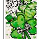 2 x Happy St Patricks Day Garden Flag 12x18 Small Outdoor Sign  Shamrock & Leprechaun Hat Lucky Clover Decor, Buffalo Plaid Bow Double Sided Burlap Yard Flag for St Pattys Day DF1038