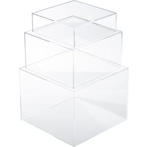 Acrylic Display Cubes, Clear Riser Boxes Set of 3 Pcs, Stackable Plastic, Decorative Design