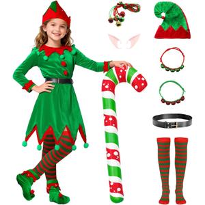 Elf costume for Christmas Green Elf Suit with ears hat Christmas Party Cosplay costume Fancy Dress Up (150)