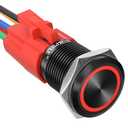 APIELE 16mm Latching Push Button Switch 12V DC On Off Black Shell with LED Angel Eye Head for 0.63" Mounting Hole with Wire Socket Plug Self-Locking (Red/Black Shell)