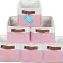 OrganiHaus Small Fabric Storage Bins for Shelves 6 Pack, 12x8in Closet Storage Bins for Shelves, Cloth Baskets for Organizing, Linen Closet Organizers, Fabric Basket, Pink/White