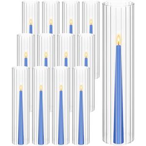 Hurricane Candle Holder Sleeve, Cylinder Candle Holders for Pillar Candles, D:3" H:16" Clear Ribbed Glass Candle Holder Set of 12, Open Ended Candle Shade for Centerpieces Wedding Table Decorations