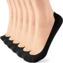 No Show Socks Womens Liner Ultra Low Cut Non Slip Invisible Socks for Flats (6-8, 6 Pairs Black)