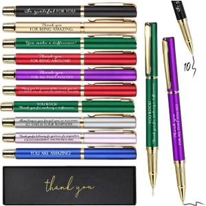 PerKoop 10 Sets Thank You Gifts Appreciation Pens with Boxes for Employee Coworker Teacher Nurse Team Prizes Office Supplies Bulk Inspirational Party Favors for Adults(Colorful,Mixed)