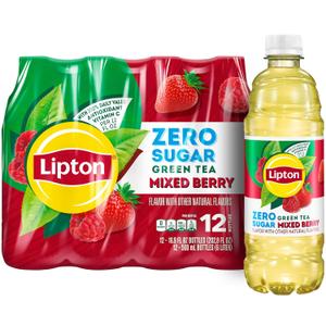 2 x Lipton Zero Sugar Iced Tea, Green Tea Mixed Berry, 16.9 fl oz Bottles, (12 Pack), 100% DV Vitamin C (EXP 05/11/26)