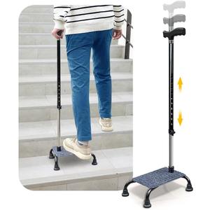 Stair Climbing Cane Half Steps for Stairs Lifts Seniors Elderly Stair Cane Walking Aids for Stability 4 Prong Base Adjustable Sticks Stair Helper Assist Devices Mobility Aids Equipment - Black