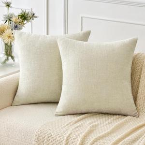 MIULEE Pack of 2 Cream Throw Pillow Covers 18x18 Inch Natural Soft Pillow Covers for Sofa Living Room Couch Solid Dyed Cases (18" x 18" (Pack of 2), Cream)