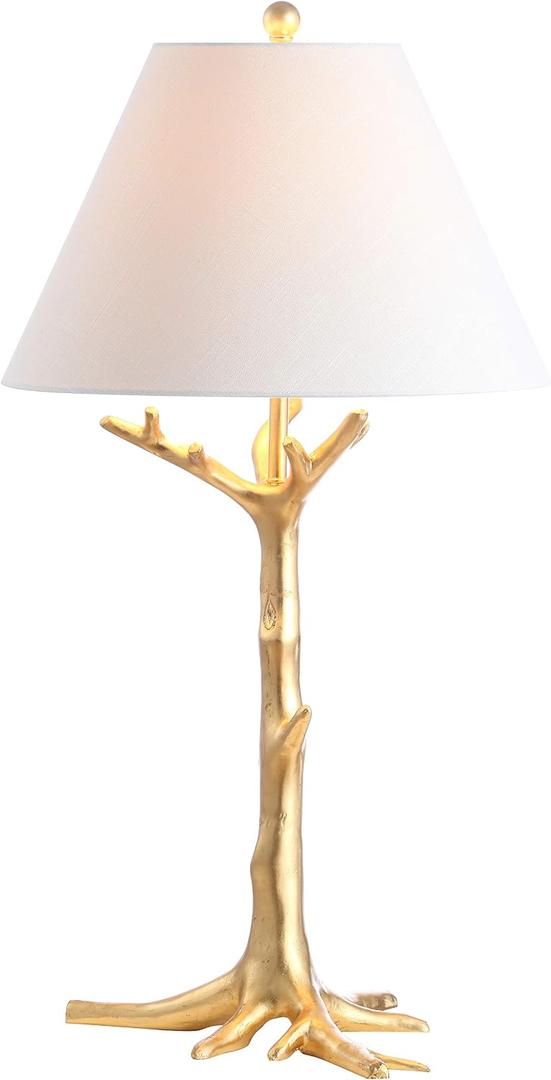 JONATHAN Y 33.5" Gold Leaf Resin LED Table Lamp, Glam Transitional Nature-Inspired Design for Living Room Bedroom Nightstand, White Linen Shade, LED Bulb Included, UL Listed JYL3069A