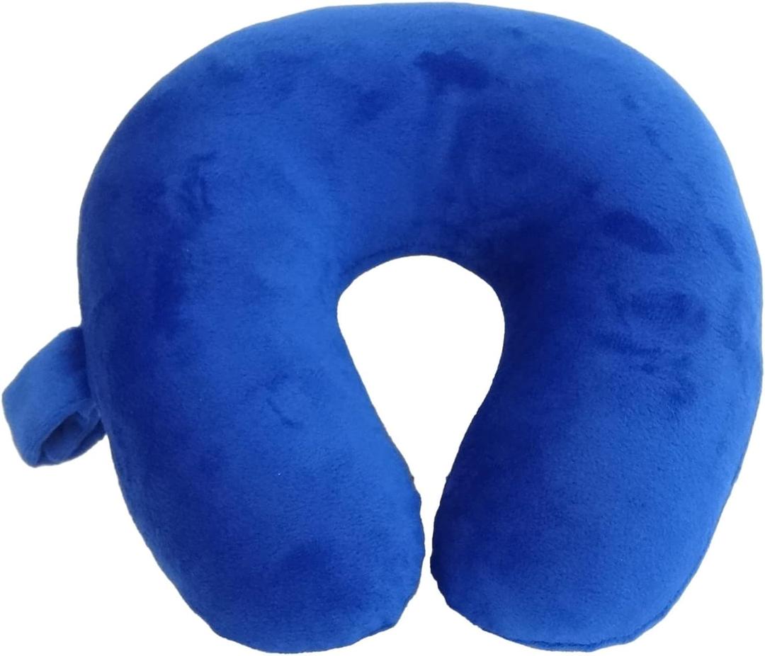 Kids Travel Neck Pillow - Cozy Soft Microfiber, Compact Design for Airplane, Car Seat, or Toddler Travel Support  Blue
