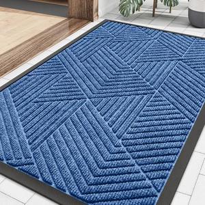 Smiry Front Door Mat Outside Entrance, Heavy Duty Sturdy Natural Rubber Doormat, Trap Dirt and Moisture, Easy Clean Low Profile Mats for Indoor Outdoor Entry, Irregular Triangle (29.5x17, Blue)