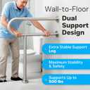 26 Inch Toilet Grab Bar with Leg for Bathroom, Wall & Floor Mounted Stainless Steel Handicap Grab Bar, Brushed Nickel Anti-Slip Knurled Grip, Safety Rail for Elderly, Disabled and Pregnant