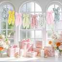 Spring Floral Bow Garland, Pink Gingham Fabric Bow Banner, Vintage Spring Flower Bows Hanging Garland for Mantel Wall Decor, Garden Floral Baby Shower, Birthday, Wedding, Flower Tea Party Decorations
