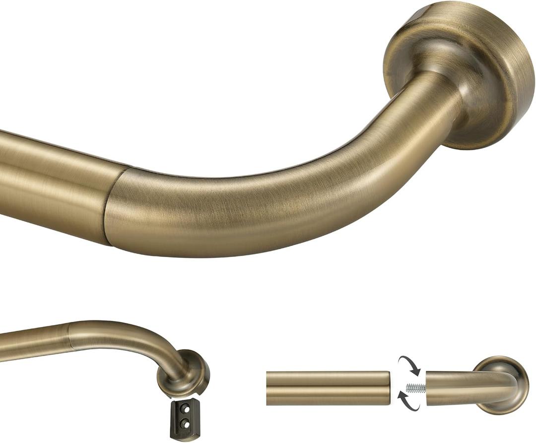 Antique Bronze Curtain Rod, 28-86" Adjustable, 1" Diameter, Aluminum Finish, Wall Mounted