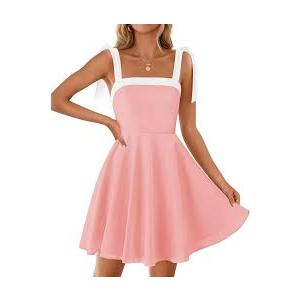 ZESICA Womens Summer Sleeveless Mini Dress Tie Shoulder Square Neck High Waist Swing A Line Short Sundresses, Medium 
