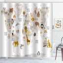Kids World Map Shower Curtain Cartoon Animal Map Educational Learning Shower Curtains for Kids Bathroom Waterproof Polyester Fabric Bath Curtain 72 x 72 Inch with 12 Plastic Hooks