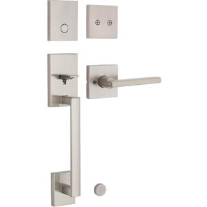 Kwikset San Clemente Non-Functioning Front Door Lock Handle, Inactive Deadbolt and Interior Door Handle, Dummy Handleset Exterior with Interior Reversible Lever, Satin Nickel with Microban Protection