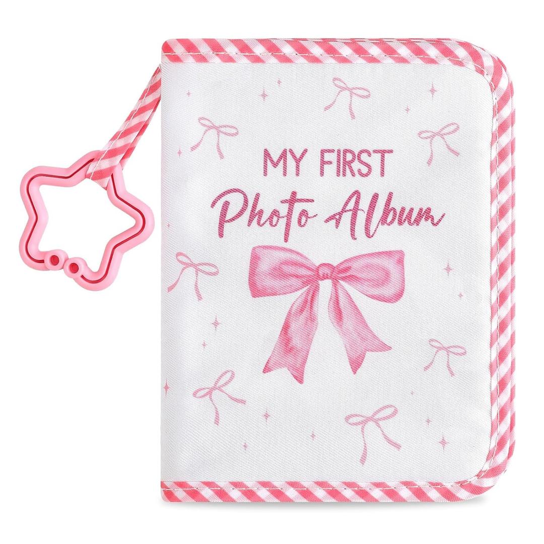 Baby's My First Family Album Soft Photo Cloth Book Pink Bow My First Book of Photos Coquette Bow Baby Memory Album Gift Holds 4x6 Pictures for Babies Newborn Toddler & Kids Baby Shower