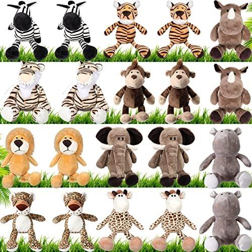 HyDren 20 Pcs Safari Stuffed Animals 11.8'' Plush Jungle Wild Animals Cute Elephant Giraffe Lion Tiger Monkey Stuff Animals Soft Plush Animals in Bulk Stuffed Animals Toy for Toddler Baby Jungle Party
