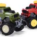 Dazmers Monster Trucks for Kids - Set of 2 - Large - Premium Plastic Construction - Easy Start Button - Ideal for Toddlers - Vibrant Red and Green - Each Toddler Truck Measures 6.1x4.7x2 inches