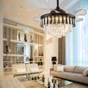 48" Dimmable Black Fandelier Ceiling Fans with Lights and Remote Modern Retractable Blade Chandelier Fan Ceiling Lighting Fan Kit for Bedroom Dinning Room Living Room