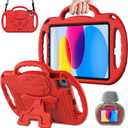 AVAWO Kids Case for iPad (A16) 11th Generation 11 Inch 2025 & iPad 10th Generation 10.9" 2022, iPad Air (M3/M2) 2025/2024 Shockproof Rugged Protective with Shoulder Strap/Handles/Kickstand Cover, Red