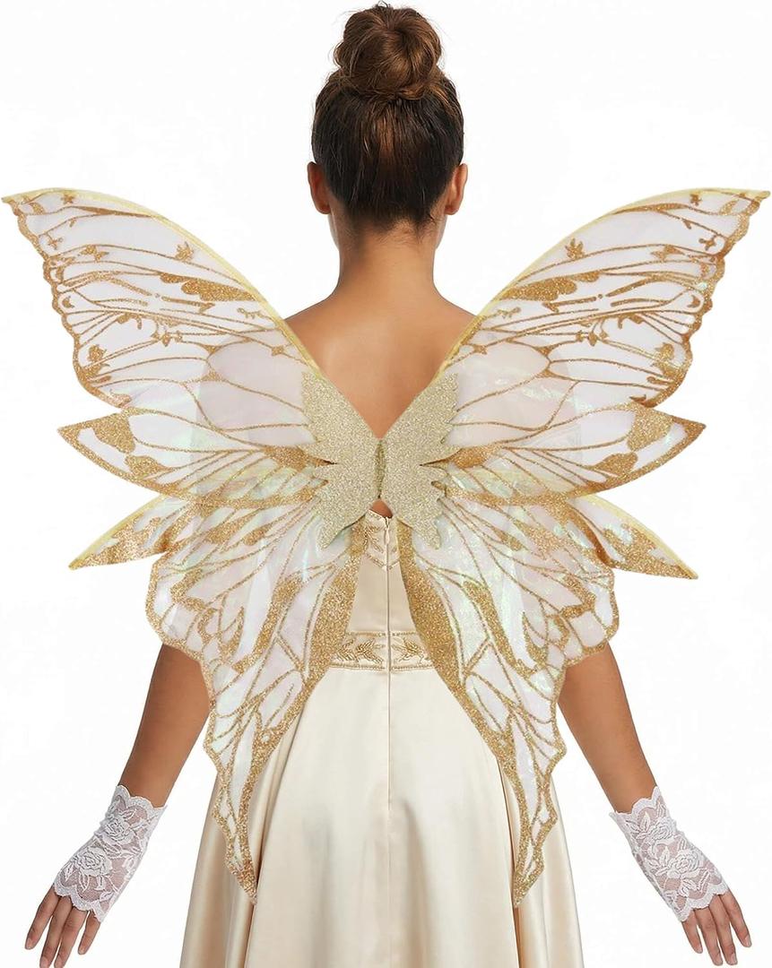 YKW Fairy Wings for Adult Women,31.5"x29" Butterfly Cosplay Wings with Lace Gloves,Organza Costume Wings for Halloween Party
