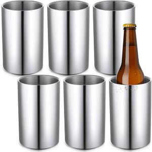 6 Pack Chiller Bottles Cooler Bulk, Stainless Steel Double Wall Insulated Champagne Ice Can for Parties, Fits for 750 ml Bottles(Silver)