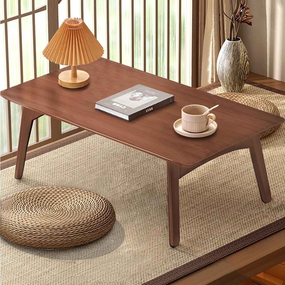 Bamboo Folding Coffee Table, Japanese Low Desk, No Assembly Portable Furniture, for Dining Working Studying Relaxing, Walnut, 26 x 16 x 12 Inches, Large