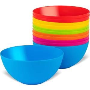 PLASKIDY Plastic Bowls Set of 12 Kids Bowls - 24 Oz Microwave & Dishwasher Safe, BPA Free, Brightly Colored for Cereal, Soup, Snack, Fruit or Salad