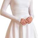 GLNEGE Women's Long Sleeve Square Neck Mini Homecoming Dress A-Line Ruffle Hem Short Party Going Out Dresses (White, L)