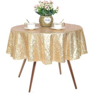 JYFLZQ Light Gold Sequin Tablecloth - 50" Small Round Sparkly Glitter Table Cover Overlay Shimmer Table Cloth, Perfect for Wedding, Birthday Party, Baby & Bridal Shower